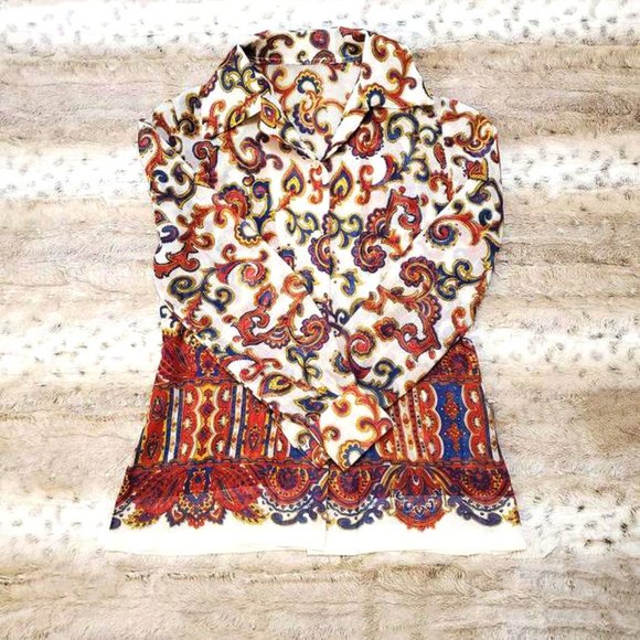 Vintage White Sheer Paisley Button Up Blouse - Picture 4 of 5